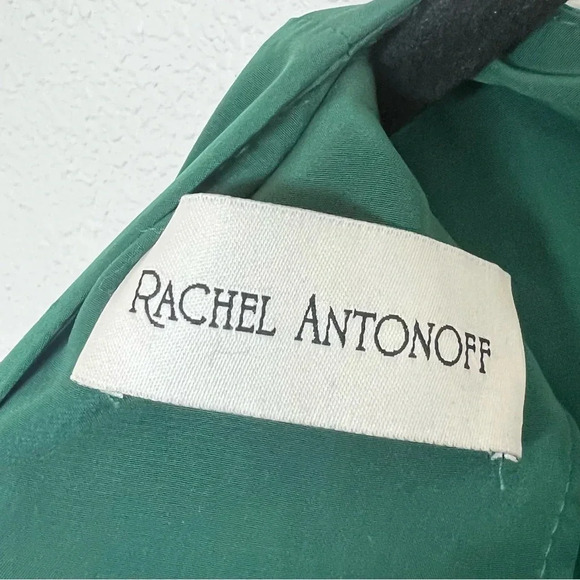 NWOT Rachel Antonoff Emerald Green Satin Deep V-Cut Back Slit Sleeve Dress 4 - Picture 12 of 15